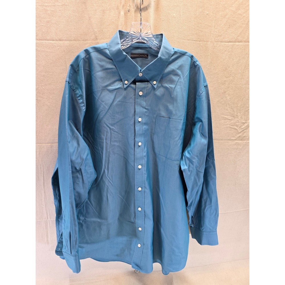 Damon Men Teal Blue Button Down Dress Shirt Long Sleeve Sz 19 36/37 Professional